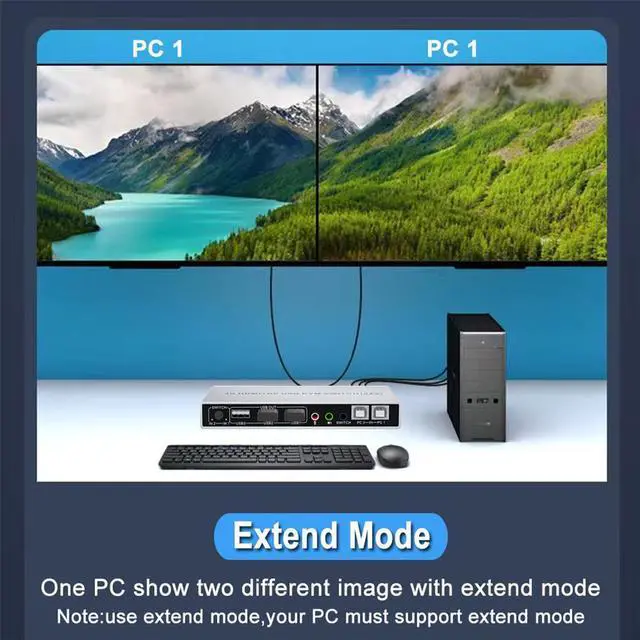 Alt view image 3 of 7 - Dual Monitor DisplayPort HDMI KVM Switch 4K @60Hz, 2-Port Extended Display 2 in 2 Out Displayport and HDMI KVM Switch 2 Computers2 Monitors , with 3xUSB, Audio Port, Included 2xUSB Cables, Controller
