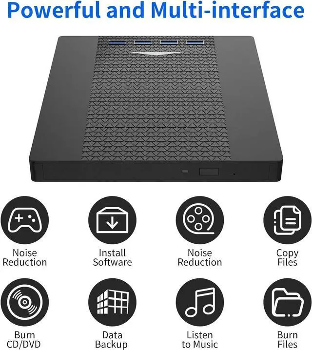 Alt view image 7 of 7 - [7 in 1] Multifunction External CD/DVD Drive for Laptop, USB 3.0 & Type C DVD Player CD ROM 
 Portable CD/DVD Burner, External DVD Drive Compatible with Laptop Desktop PC Windows 11/10/8/7 Linux MacOS