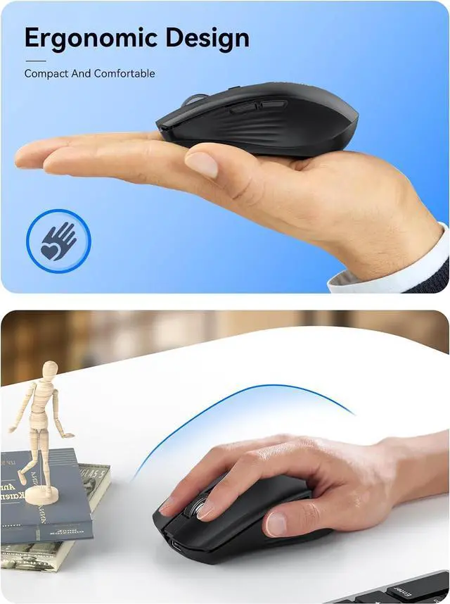 Alt view image 2 of 7 - Bluetooth Wireless Mouse - (BT1/BT2+2.4G) Tri-Mode High Performance Mouse, Rechargeable 2.4G RF Wireless Mouse, Quiet Click, Multi-Device Compatibility for Laptop, Computer, Tablet, PC