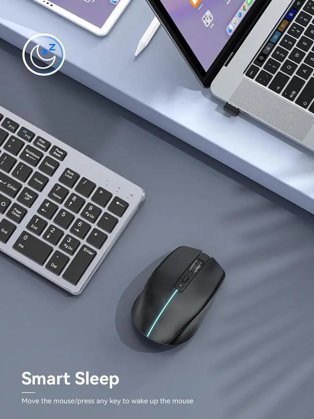Alt view image 5 of 7 - Bluetooth Wireless Mouse - (BT1/BT2+2.4G) Tri-Mode High Performance Mouse, Rechargeable 2.4G RF Wireless Mouse, Quiet Click, Multi-Device Compatibility for Laptop, Computer, Tablet, PC