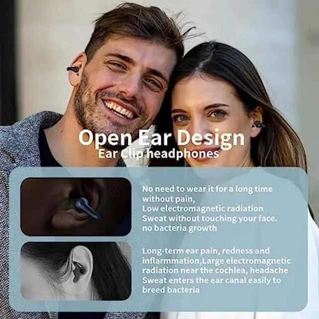 Alt view image 3 of 7 - Open Ear Bone Conduction Headphones, Bluetooth Wireless Clip On Earbuds with Digital Display Charging Case 60 Hours Playtime IPX4 Waterproof Sports Headset for Running, Walking, Workout