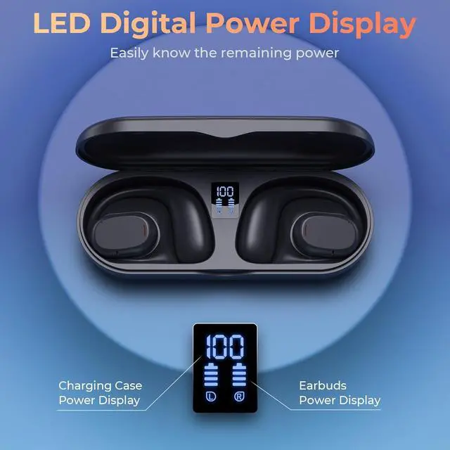 Alt view image 3 of 7 - Wireless Earbuds | Bluetooth Headphones, Non-In-Ear Ear Protection Headphones Wireless Bluetooth 5.3 with LED Display, Up to 8 Hours Playtime Touch Control Sports Waterproof Earbuds Wireless Bluetooth