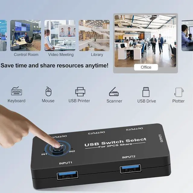 Alt view image 2 of 7 - USB Switch 2 in 4 Out, USB Switcher for 2 Computers Sharing 4 USB Devices, USB 2.0 Switch Selector Box, USB KVM Switcher Selector 4 Ports for Keyboard Mouse Scanner Printer PC, With 2 Pack USB Cables