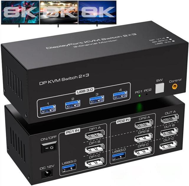  8K Displayport KVM Switch DP for 2 Computers Share 1 Monitor  USB 3.0 Switches PC Support 8K@60Hz 4K@144Hz 4 USB Devices Such as Keyboard  Mouse Printer with Desktop Wired Controller and