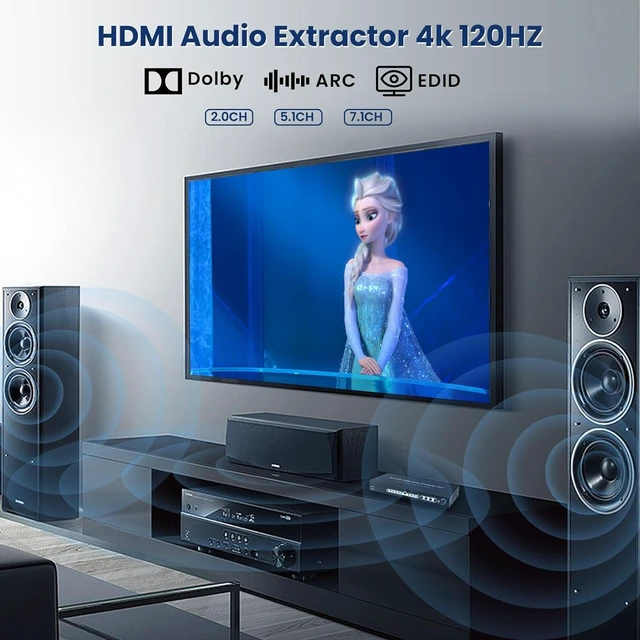 Alt view image 2 of 7 - 8K 60HZ HDMI Switch 4x1 with Audio Extractor and ARC, HDMI 2.1 Switch Audio Converter Support 7.1CH/ Optical 5.1CH/3.5mm Audio, 8K HDMI Switch with Remote Support CEC, UHD, HDCP2.2, 3D, 40Gbps