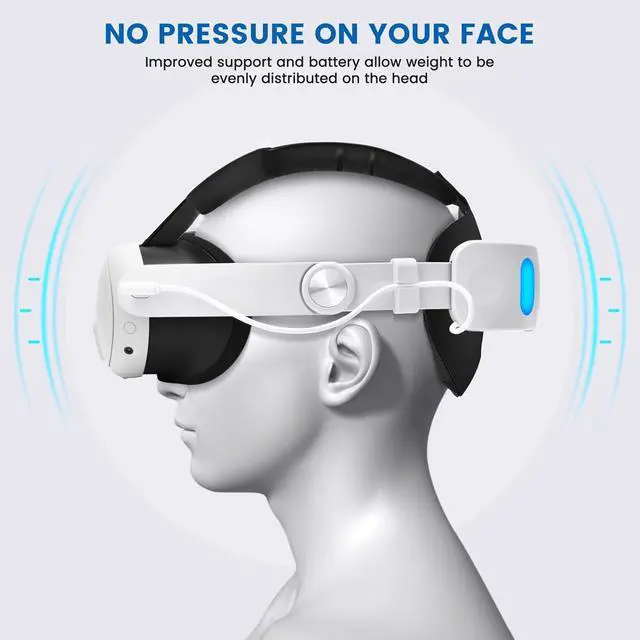 Alt view image 4 of 7 - Head Strap Accessories for Oculus/Meta Quest 3, 6000mAh Battery Pack Elite Strap with LED Display, RGB Lights, Headset Strap Replacement for Enhanced Playtime Comfort in VR