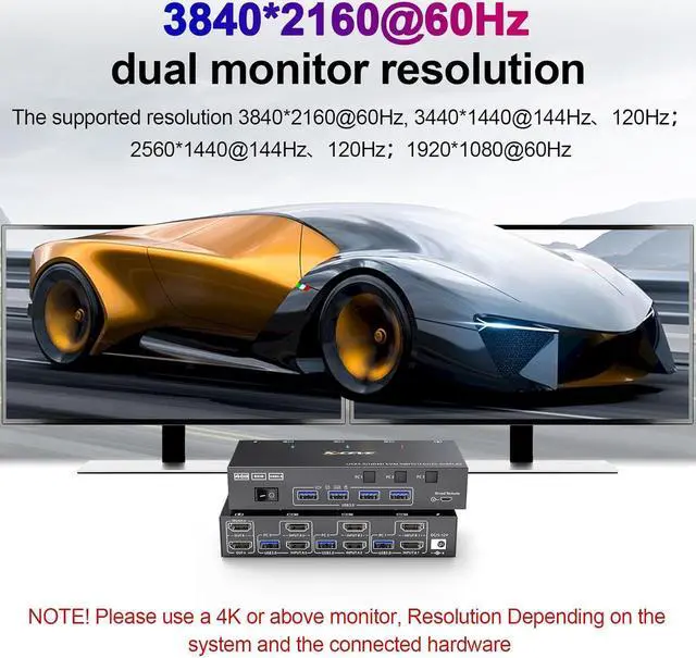 Alt view image 4 of 7 - USB 3.0 HDMI KVM Switch 2 Monitors 3 Computers 4K@60Hz, EDID simulation, Dual Monitor HDMI KVM Switch 3 in 2 Out for 3 Computers Share 2 Displays and 4 USB 3.0 Ports, Wired Remote and Cables Included