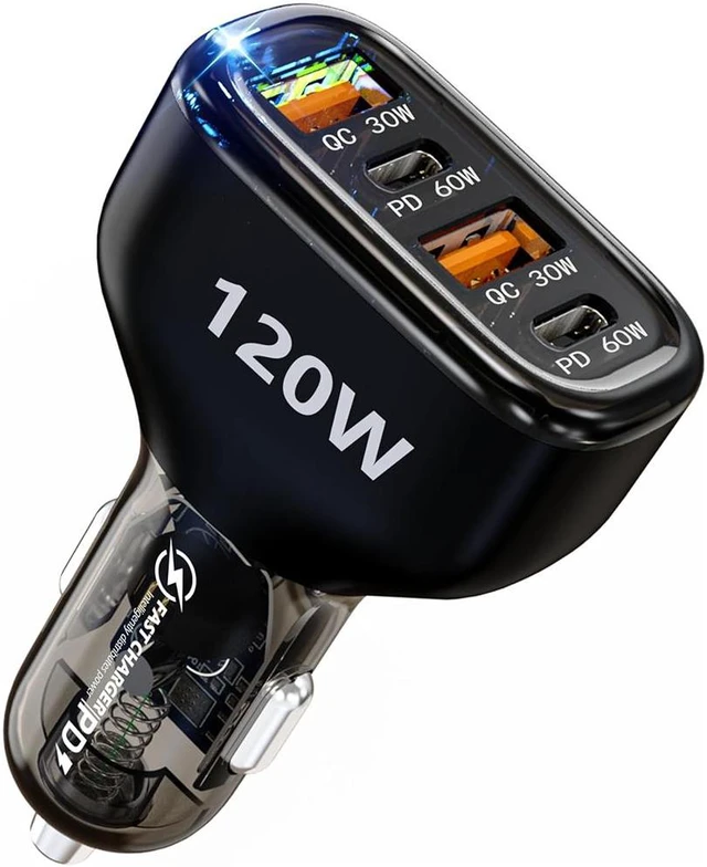 Main image of 120W USB C Car Charger, Car Cigarette Lighter Adapter, Dual PD60W/PPS60W Car Charger for i-Phone 15/14/13/Pro Max/Pro/Android Smartphones and More, Fast Charger for Family Travel
