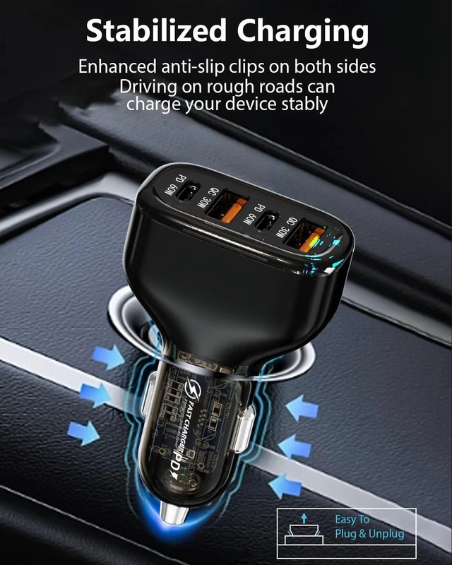 Alt view image 5 of 7 - 120W USB C Car Charger, Car Cigarette Lighter Adapter, Dual PD60W/PPS60W Car Charger for i-Phone 15/14/13/Pro Max/Pro/Android Smartphones and More, Fast Charger for Family Travel
