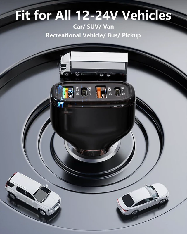 Alt view image 7 of 7 - 120W USB C Car Charger, Car Cigarette Lighter Adapter, Dual PD60W/PPS60W Car Charger for i-Phone 15/14/13/Pro Max/Pro/Android Smartphones and More, Fast Charger for Family Travel