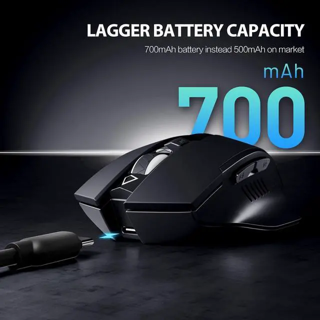 Alt view image 2 of 7 - RF Wireless Mouse, Silent Mouse, 700mAh Large Ergonomic Rechargeable 2.4G Mouse Optical PC Laptop Cordless Mice with USB Nano Receiver, for Windows Computer Office, Black