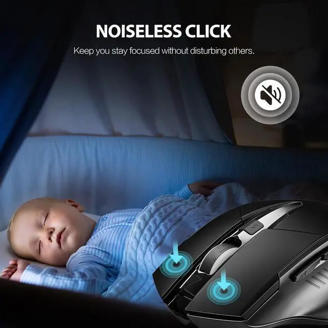 Alt view image 4 of 7 - RF Wireless Mouse, Silent Mouse, 700mAh Large Ergonomic Rechargeable 2.4G Mouse Optical PC Laptop Cordless Mice with USB Nano Receiver, for Windows Computer Office, Black