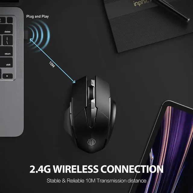 Alt view image 6 of 7 - RF Wireless Mouse, Silent Mouse, 700mAh Large Ergonomic Rechargeable 2.4G Mouse Optical PC Laptop Cordless Mice with USB Nano Receiver, for Windows Computer Office, Black