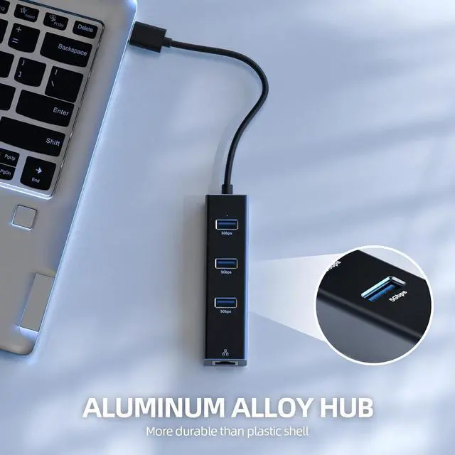 Alt view image 7 of 7 - USB 3.0 to Ethernet Adapter, 4-in-1 USB 3.0 Hub with Ethernet Adapter, 3 Ports USB 3.0 Ethernet Hub with RJ45 1000Mbps Gigabit Ethernet Connection, USB Network Adapter with USB C Adapter for Laptop