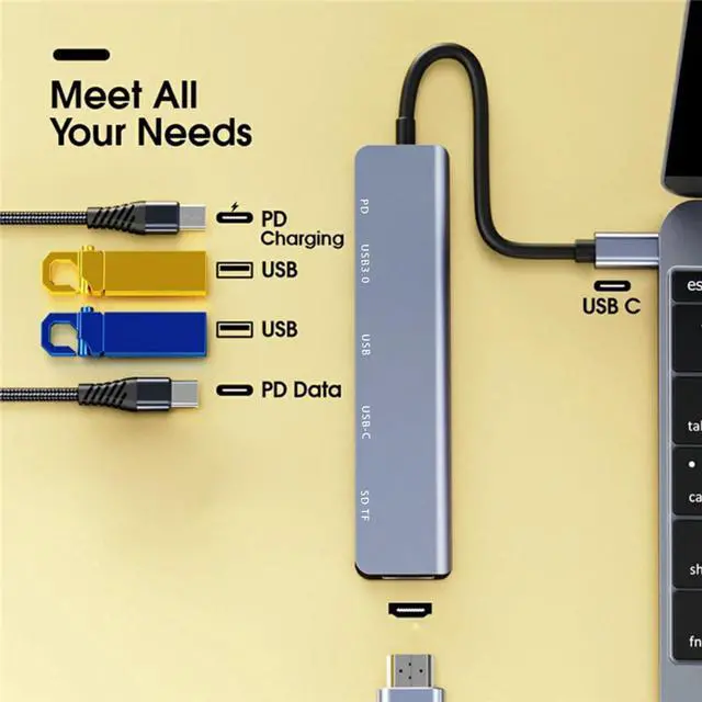 Alt view image 5 of 7 - USB C Hub, 7 in 1 USB C Multiport Adapter with 4K HDMI, Type C 87W PD, USB 3.0 5Gbps Data Ports, SD/TF Card Reader for Mac-Book Pro, M-ac-Book Air, D-e-l-l XPS, Le-no-vo Thinkpad, H-P Laptops and More