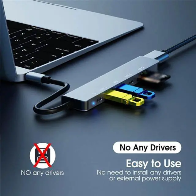 Alt view image 2 of 7 - USB C Hub, 7 in 1 USB C Multiport Adapter with 4K HDMI, Type C 87W PD, USB 3.0 5Gbps Data Ports, SD/TF Card Reader for Mac-Book Pro, M-ac-Book Air, D-e-l-l XPS, Le-no-vo Thinkpad, H-P Laptops and More