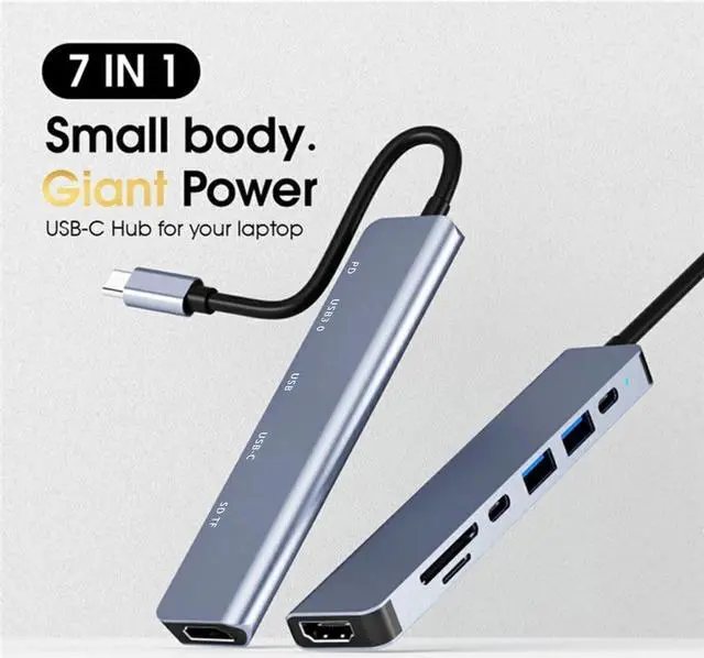 Alt view image 3 of 7 - USB C Hub, 7 in 1 USB C Multiport Adapter with 4K HDMI, Type C 87W PD, USB 3.0 5Gbps Data Ports, SD/TF Card Reader for Mac-Book Pro, M-ac-Book Air, D-e-l-l XPS, Le-no-vo Thinkpad, H-P Laptops and More