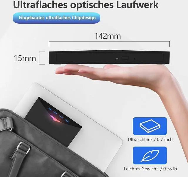 Alt view image 5 of 7 - External Blu ray Drive, [7-in-1] External CD/DVD Drive, USB 3.0 Type-C 3D Blu RAL Drive, DVD/BD Player Read/Write Portable Blu-ray Drive for Laptop Windows MacBook Desktop PC