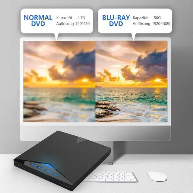 Alt view image 6 of 7 - External Blu ray Drive, [7-in-1] External CD/DVD Drive, USB 3.0 Type-C 3D Blu RAL Drive, DVD/BD Player Read/Write Portable Blu-ray Drive for Laptop Windows MacBook Desktop PC