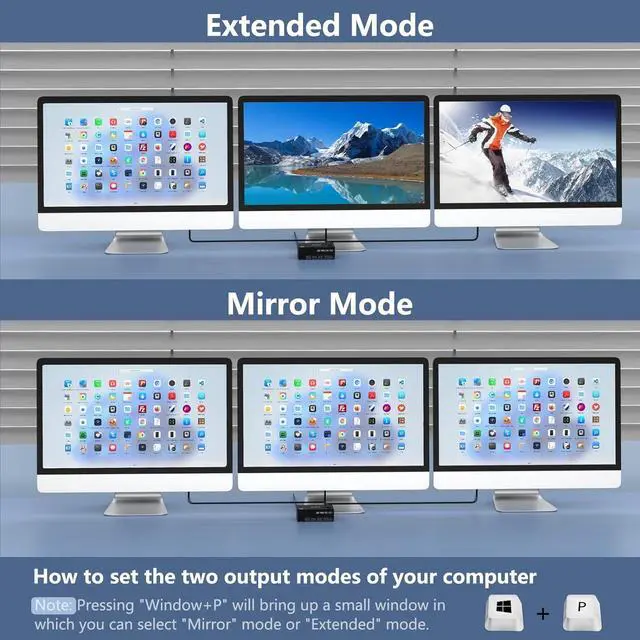 Alt view image 5 of 7 - KVM Switch 3 Monitors 2 Computers,Triple Monitors KVM Switch 2 DisplayPort + HDMI 3 Ports 8K@60Hz 4K@144Hz Extended Display, KVM Switches with 4 USB 3.0 Ports for Keyboard, Mouse, U-Disk and Printer