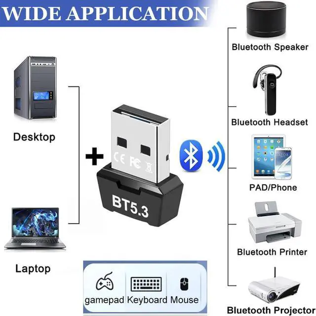 Alt view image 6 of 7 - USB Bluetooth 5.3 Adapter for PC, Mini 5.3 Bluetooth EDR Dongle Receiver Transmitter Plug and Play Support Windows 11/10/8.1/8 for Desktop, Laptop, Bluetooth Headsets, Speakers, Keyboard, Mouse