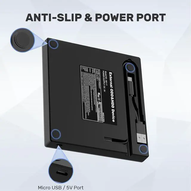 Alt view image 6 of 7 - [5 in 1] External CD DVD Drive, DVD Player CD Burner with USB 3.0+2.0+USB-C Port&SD Card Reader, Portable DVD & CD-ROM +/-RW Optical Disk Drive Writer for Laptop Desktop PC Windows Mac Linux Computer