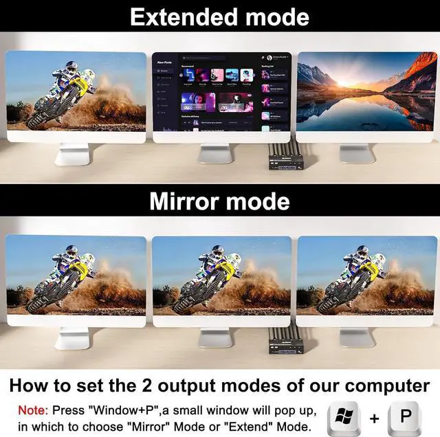 Alt view image 3 of 7 - KVM Switch 3 Monitors 3 Computers 8K@60Hz 4K@144Hz, HDMI+2 Displayport Triple Monitor KVM Switch for 3 Computer Share 3 Monitor and 4 USB3.0 Devices, Wired Remote and 12V power Adapter Included