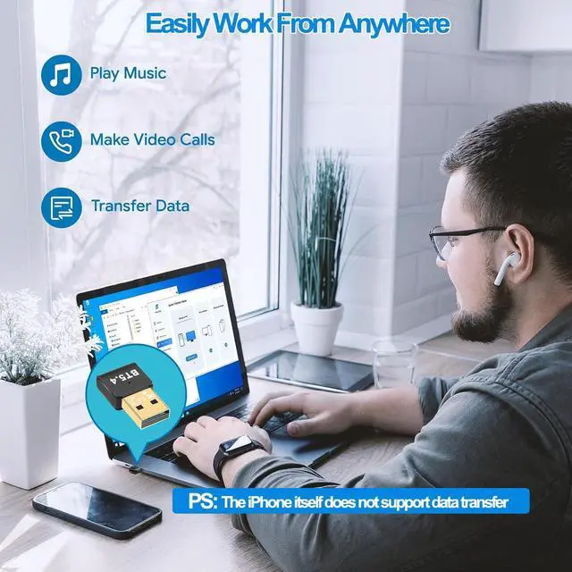 Alt view image 4 of 6 - Bluetooth 5.4 Adapter, USB Bluetooth 5.4 Stick Dongle (EDR & BLE) Plug and Play Bluetooth Adapter 5.4 for PC Laptop Desktop Computer, Supports Windows 11/10/8.1/7
