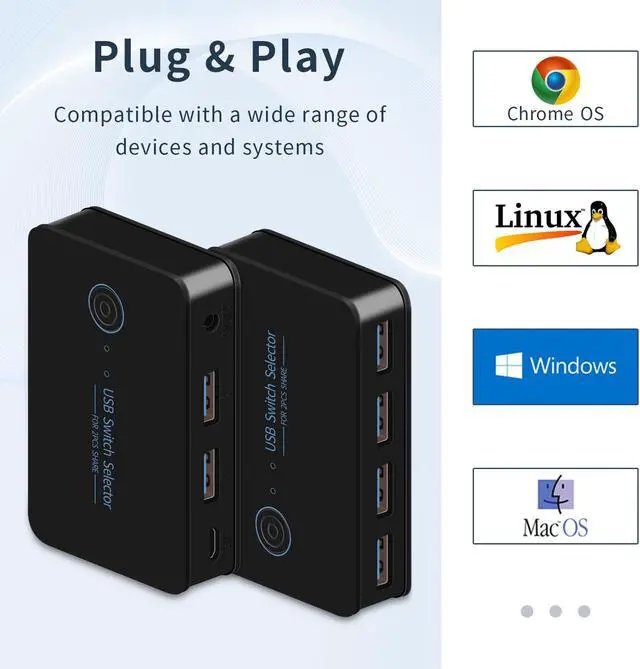 Alt view image 3 of 7 - 2 in 4 Out USB switcher 2 Computers KVM switches 2 Computers 1 Keyboard and Mouse USB KVM Switch USB 3.0 Switch Selector 4 Ports hub Share Devices Printer with 2 USB Cable and 1 Desktop Controller