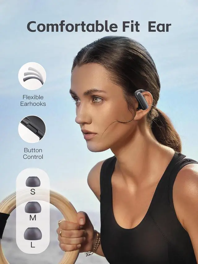 Alt view image 6 of 7 - True Wireless Earbuds, Bluetooth Headphones with Earhook 30Hrs Playtime Sport Ear Buds IPX7 Waterproof Over-Ear Headsets with Microphones Earphones for Workout Fitness Running Gym Black