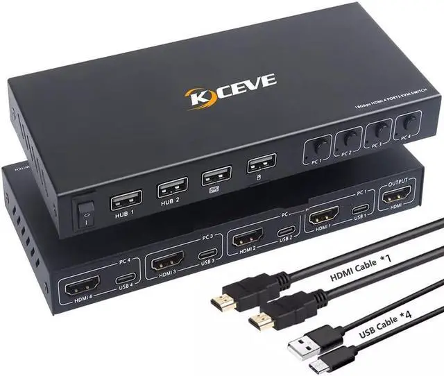 Main image of HDMI KVM Switch 4 in 1 Out, KVM Switches 4 Port 4K@60Hz KVM Switch 1 Monitors 4 Computers HDMI KVM Monitor Switch for 4 Computers, KVM Switch Keyboard Mouse Adaptive EDID Hotkey Switching giyqxHw