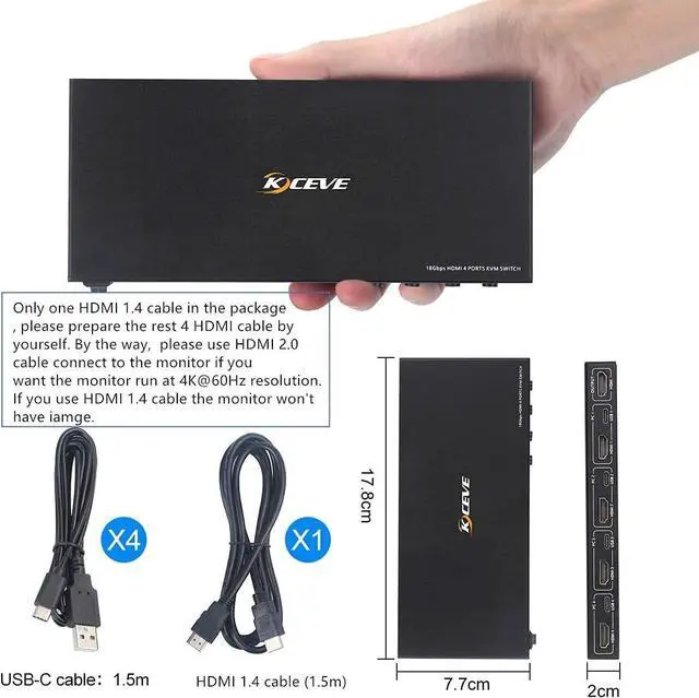 Alt view image 7 of 7 - HDMI KVM Switch 4 in 1 Out, KVM Switches 4 Port 4K@60Hz KVM Switch 1 Monitors 4 Computers HDMI KVM Monitor Switch for 4 Computers, KVM Switch Keyboard Mouse Adaptive EDID Hotkey Switching giyqxHw