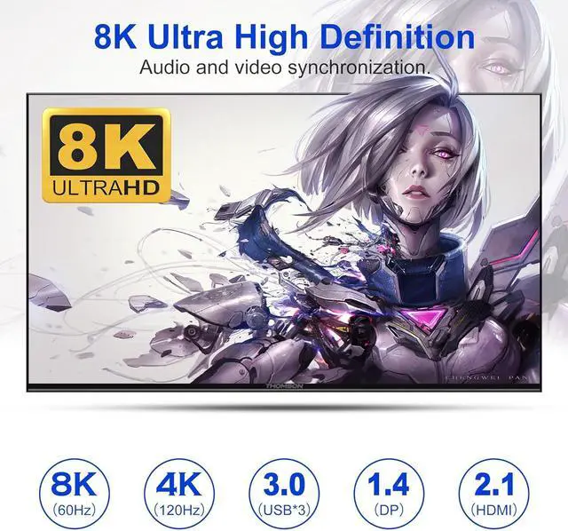 Alt view image 3 of 7 - KVM Switch 3 Monitors 4 Computers 8K@60Hz 4K@144Hz, 2 HDMI +1 DisplayPort Triple Monitor KVM Switch for 4 Computer with Audio and 3 USB 3.0 Ports, USB 3.0 KVM Triple Monitor Keyboard Mouse Switcher