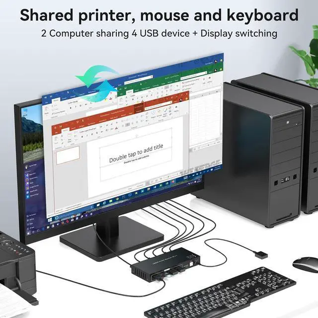 Alt view image 3 of 7 - 8K@60Hz USB 3.0 HDMI KVM Switch, 2 port 4K@120Hz HDMI KVM Switcher for 2 computers share 1 monitor and one set of Keyboard Mouse webcame and hard disk, wired controller and 12V/1A DC power included