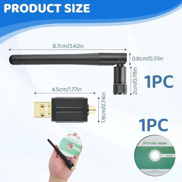 Alt view image 2 of 7 - USB Bluetooth 5.3 Adapter for PC Desktop Laptop Computer Long Range 328ft/100M Low Latency EDR Receiver USB Dongle for Keyboard Mouse Printer Headset Support Windows 11/10/8.1 Plug and Play