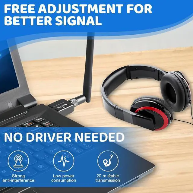 Alt view image 3 of 7 - USB Bluetooth 5.3 Adapter for PC Desktop Laptop Computer Long Range 328ft/100M Low Latency EDR Receiver USB Dongle for Keyboard Mouse Printer Headset Support Windows 11/10/8.1 Plug and Play