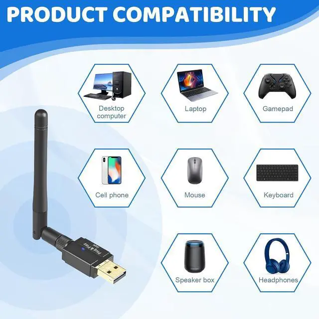 Alt view image 5 of 7 - USB Bluetooth 5.3 Adapter for PC Desktop Laptop Computer Long Range 328ft/100M Low Latency EDR Receiver USB Dongle for Keyboard Mouse Printer Headset Support Windows 11/10/8.1 Plug and Play
