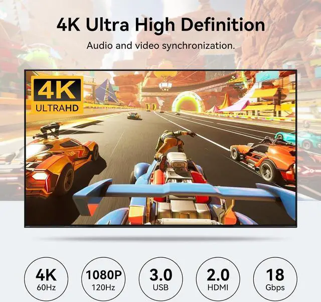 Alt view image 5 of 7 - HDMI KVM Switch for 4 Computers 1 Monitor 4K@60Hz 2K@120Hz, 4 Port HDMI KVM Switches For 4 PCs Share 4 USB Devices Like Keyboard Mouse Printer etc. With Remote Controller & USB Cables, Power Adapter