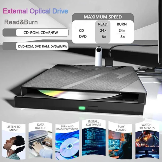 Alt view image 2 of 7 - 7-in-1 External CD DVD Drive, USB 3.0 Type C Optical External DVD Drive Burner with SD/TF Solt & 2 USB C & 2 USB 3.0, Portable RW Burner, External DVD Drive Compatible with Windows XP/7/8/10/11 MacOS