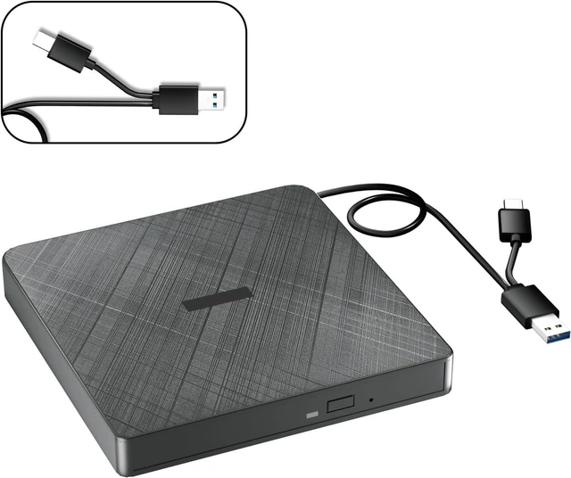 Main image of External CD DVD Drive, USB 3.0 & Type-C Portable CD DVD Burner +/-RW DVD Player for Laptop, External CD/DVD Drive for Laptop, Desktop, External Optical Drive Compatible with Windows 7/8/10/XP Linux OS