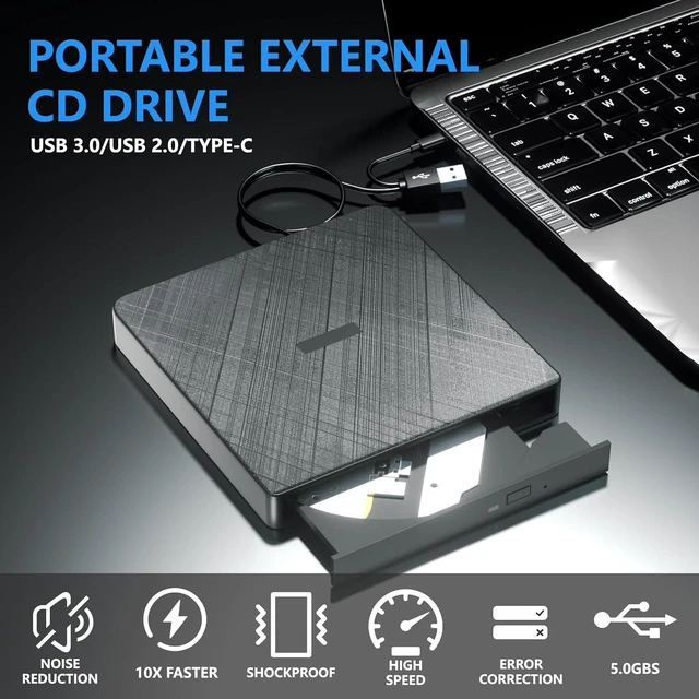 Alt view image 4 of 7 - External CD DVD Drive, USB 3.0 & Type-C Portable CD DVD Burner +/-RW DVD Player for Laptop, External CD/DVD Drive for Laptop, Desktop, External Optical Drive Compatible with Windows 7/8/10/XP Linux OS