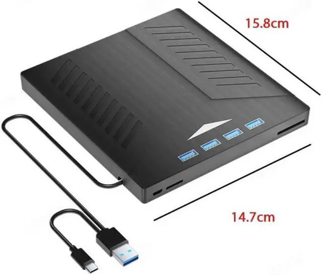Alt view image 6 of 7 - External CD DVD Drive [7-in-1], USB 3.0 Type-C External CD DVD +/-RW Optical Drive, Ultra-Slim External CD/DVD Drive with 4 USB Ports and SD/TF Slots, Compatible with Laptop PC Linux Windows MacOS