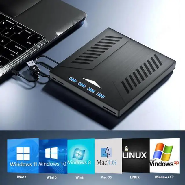 Alt view image 5 of 7 - External CD DVD Drive [7-in-1], USB 3.0 Type-C External CD DVD +/-RW Optical Drive, Ultra-Slim External CD/DVD Drive with 4 USB Ports and SD/TF Slots, Compatible with Laptop PC Linux Windows MacOS