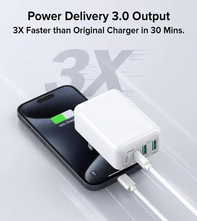 Alt view image 5 of 7 - [2 Pack] Flat USB C Charger, 40W 4-Port PD3.0 Slim Type C Fast Charging Block with Foldable Plug Double USB C & USB A Port Power Adapter for i-P-hone 15/14 Pro Max Plus Mini, Android Phones, Tablet PC