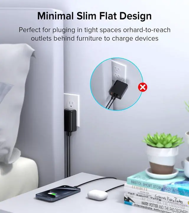 Alt view image 5 of 7 - [2 Pack] Flat USB C Charger, 40W 4-Port PD3.0 Slim Type C Fast Charging Block with Foldable Plug Double USB C & USB A Port Power Adapter for i-P-hone 15/14 Pro Max Plus Mini, Android Phones, Tablet PC