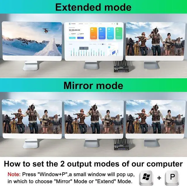 Alt view image 3 of 7 - AUTYUE Triple Monitor KVM Switch 8K@60Hz, HDMI + 2*Displayport KVM Switch 3 Monitors 3 Computers, KVM Switches with 4 USB 3.0 Port for Keyboard Mouse Printer, Wired Remote and Power Adapter Included