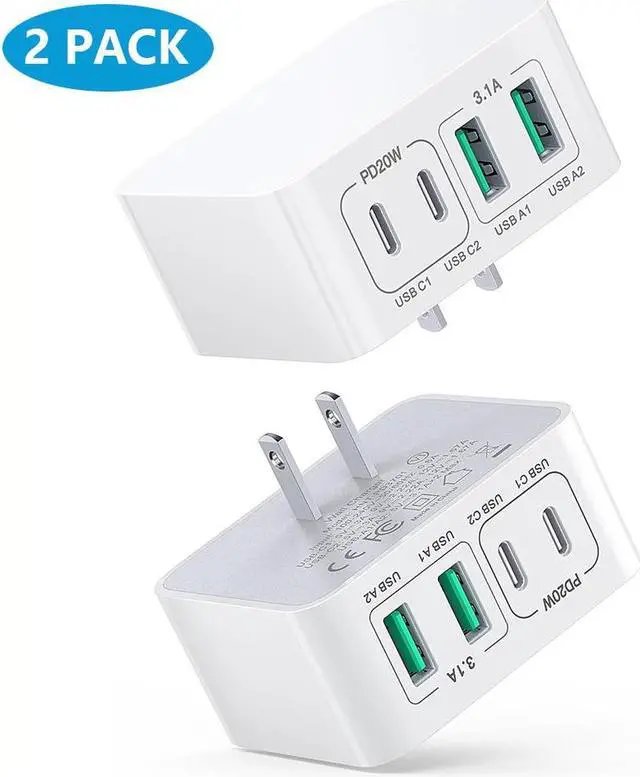 Main image of AUTYUE [2-Pack] USB C Charger Block Thin Flat 40W 4-Port Wall Charger, Type C Fast Charger Cube, PD & QC Wall Plug Power Adapter Compatible for i-P-hone 15/15 Pro/15 Pro, Android Smartphones