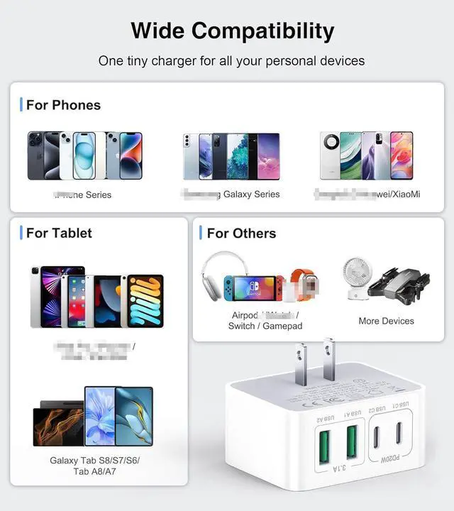Alt view image 7 of 7 - AUTYUE [2-Pack] USB C Charger Block Thin Flat 40W 4-Port Wall Charger, Type C Fast Charger Cube, PD & QC Wall Plug Power Adapter Compatible for i-P-hone 15/15 Pro/15 Pro, Android Smartphones