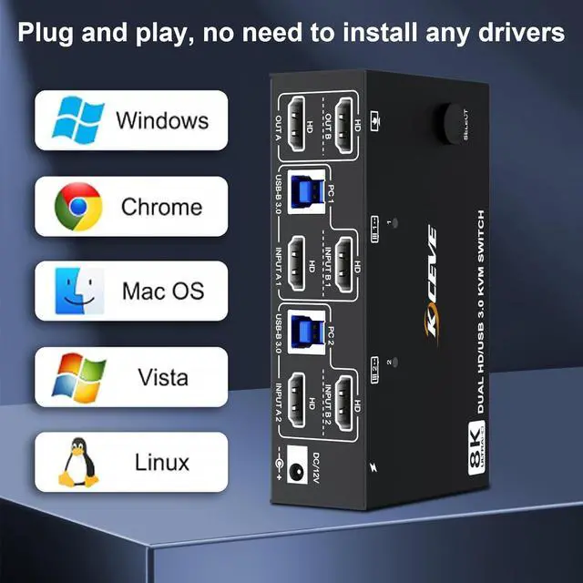 Alt view image 7 of 7 - AUTYUE Dual Monitor USB 3.0 HDMI KVM Switch 8K@60Hz/4K@120Hz, 2 in 2 Out HDMI2.1 KVM Switch for 2 Computer Share 2 Monitors and 3 USB 3.0 + 1 USB C Devices, Wired Remote and USB Cables Included