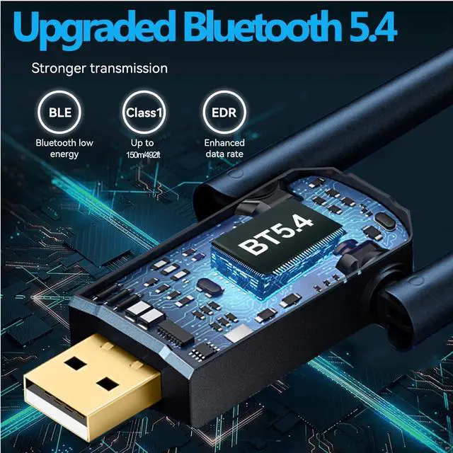 Alt view image 2 of 7 - AUTYUE USB Bluetooth Adapter 5.4 for PC, 150M Long Range USB Bluetooth Dongle BT5.4 (EDR & BLE) Bluetooth Receiver for Laptop PC Printer,Keyboard, Plug and Play Compatible with Windows 11/10/8.1